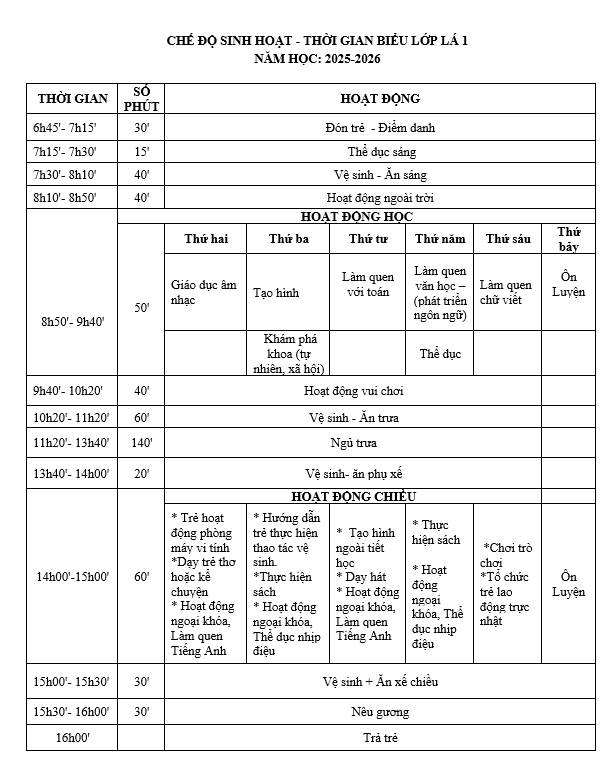 lịch sinh hoạt lá 1